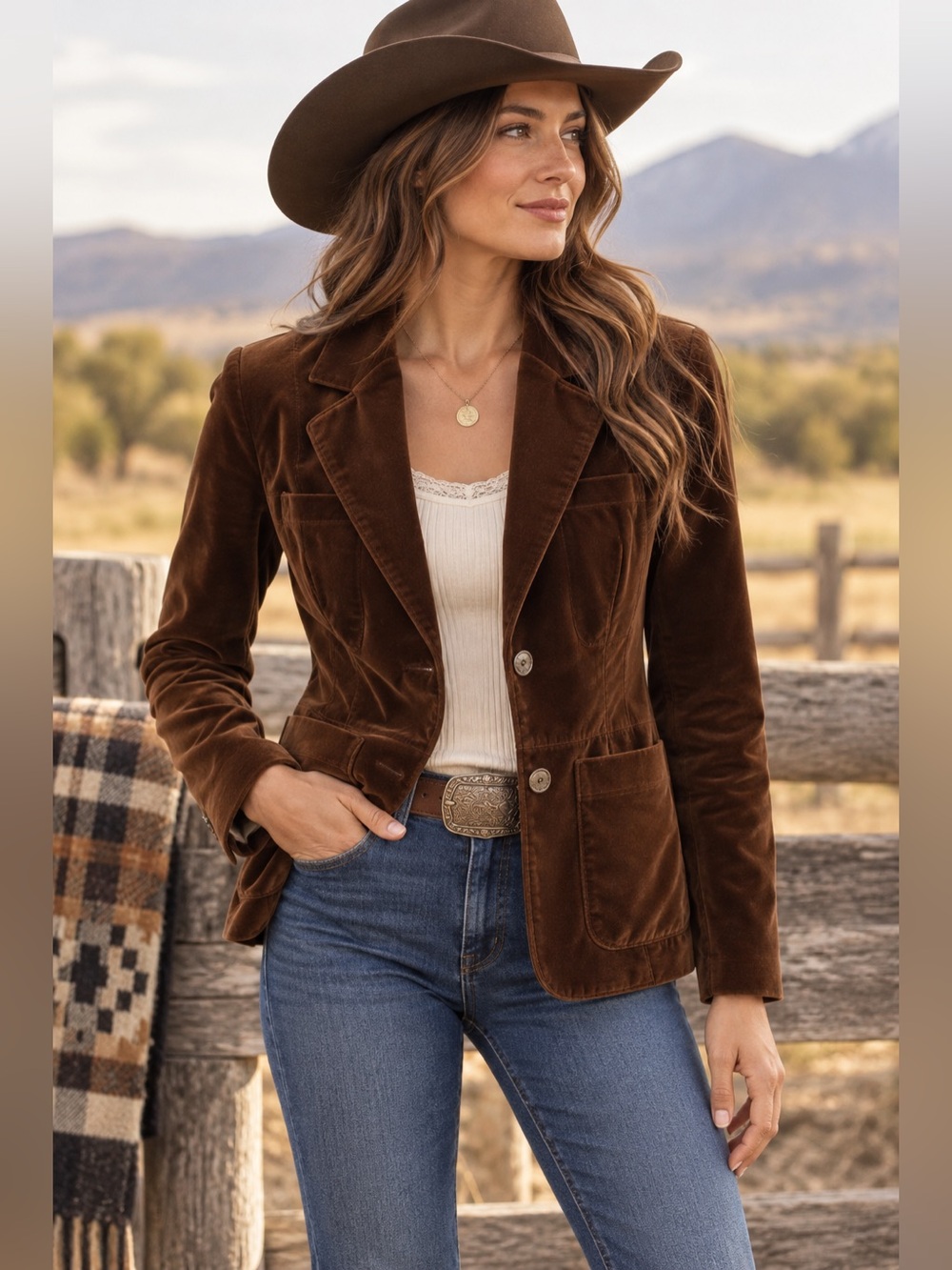 Vtg H Bar C California Ranchwear Brown Velvet Western Blazer Jacket